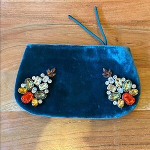 Elegant Blue Velvet Clutch with Gemstone Accents